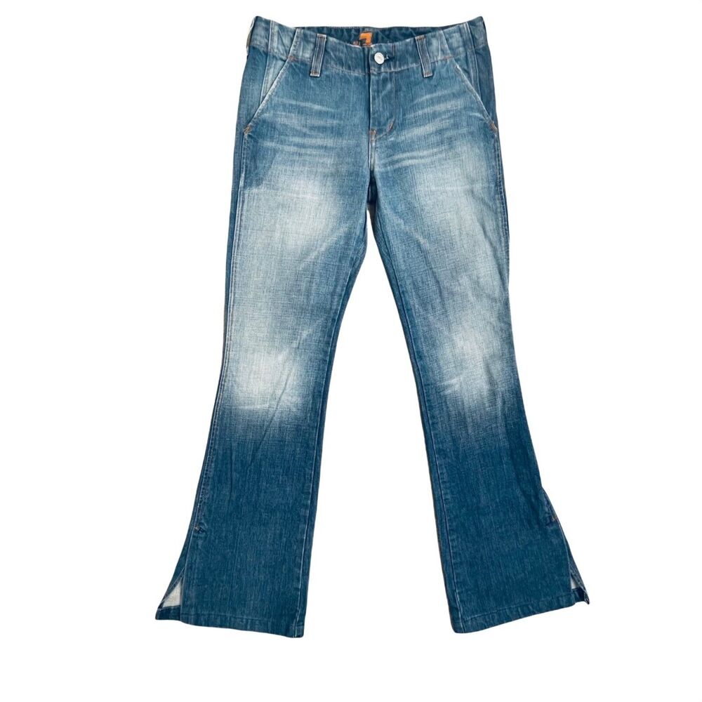 7 For All Mankind Bootcut Jeans Boho Whiskered Split Hem Blue 26